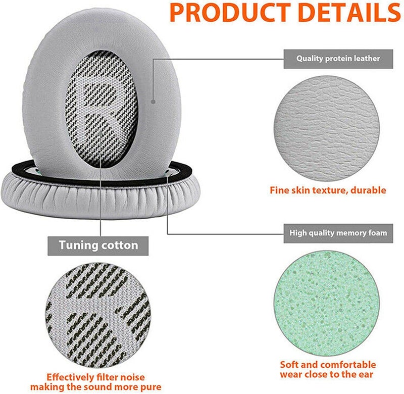Proxima Direct Professional Replacement Ear Pads Cushions, Proxima Direct Earpads for Bose QuietComfort 35 / QC35 & QC35ii,Quiet Comfort 35 II (Bose QC35 II) and QC45, Shaped Scrims with L and R Lettering (Silver) - Image 4