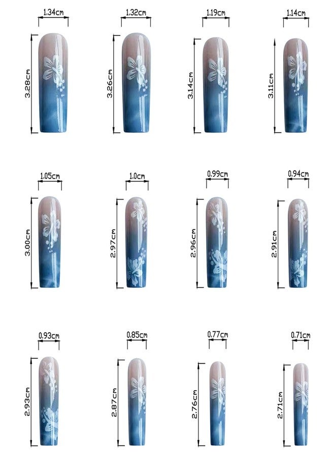 Vezocim Flower Press on Nails Square Shapes, 24Pcs Long Summer Artificial Fake Nails with White Floral Designs, Full Cover Glossy Coffin Acrylic False Nails, Stick on Fingernails for Women(CJ06) - Image 3