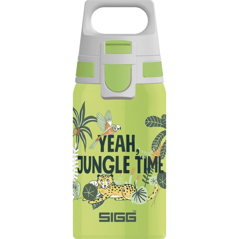 SIGG - Kids Water Bottle - Shield ONE Jungle - Leakproof - Lightweight - BPA Free - Stainless Steel - Green With Leopard - 17 Oz
