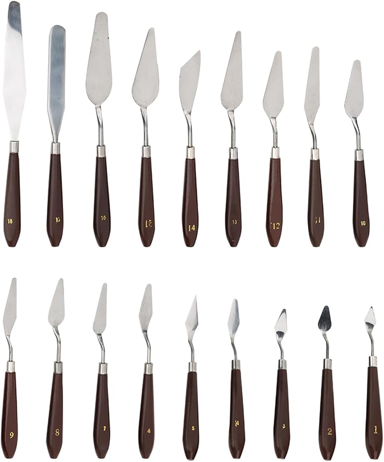 18 قطعة مجموعة سكاكين كاشط الطلاء بمقابض بلاستيكية، مجموعة أدوات الرسم الزيتي، مستلزمات فنية - Image 1