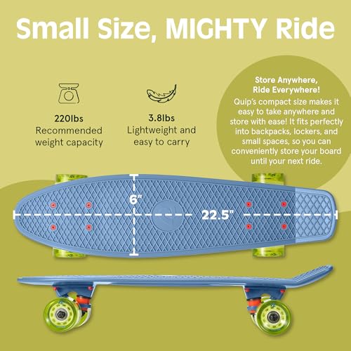 Retrospec Quip Mini Cruiser Adult Skateboard 225in Compact Board with ABEC7 Bearings PU Wheels Waffle Grip Deck for Smooth Riding Portable 5lb Design - Image 3