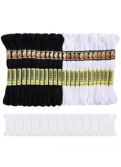 Pllieay 24 Skeins Friendship Bracelets Floss, Black And White Embroidery Cross Stitch Threads Cotton, Embroidery Floss With 12 Pieces Floss Bobbins For Halloween Knitting, Cross Stitch Project  - Image 1