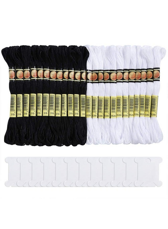 بليلي 24 خصلة من خيوط تطريز الأساور الصداقة، خيوط التطريز باللونين الأبيض والأسود من القطن، خيوط التطريز مع 12 قطعة من بكرات الخيط للحياكة في عيد الهالوين، مشروع التطريز المتقاطع - Image 1