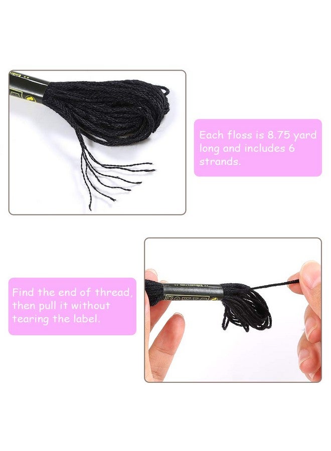 بليلي 24 خصلة من خيوط تطريز الأساور الصداقة، خيوط التطريز باللونين الأبيض والأسود من القطن، خيوط التطريز مع 12 قطعة من بكرات الخيط للحياكة في عيد الهالوين، مشروع التطريز المتقاطع - Image 3