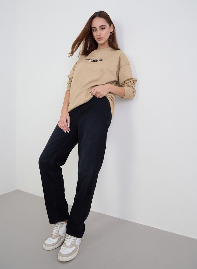 Styli Tan Oversized Embroidered Sweatshirt - Image 2