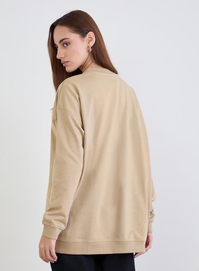 Styli Tan Oversized Embroidered Sweatshirt - Image 5