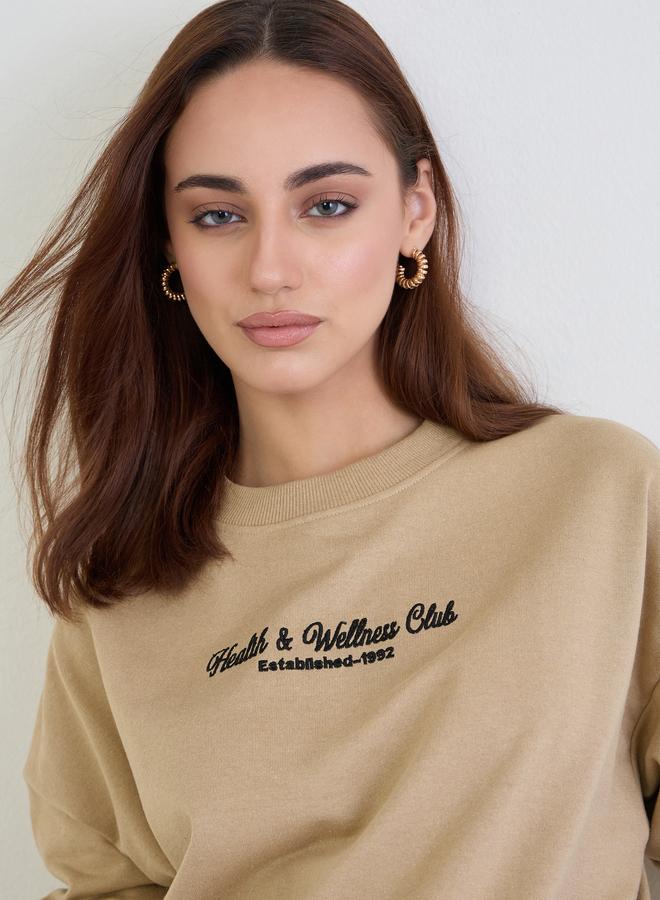 Styli Tan Oversized Embroidered Sweatshirt - Image 4
