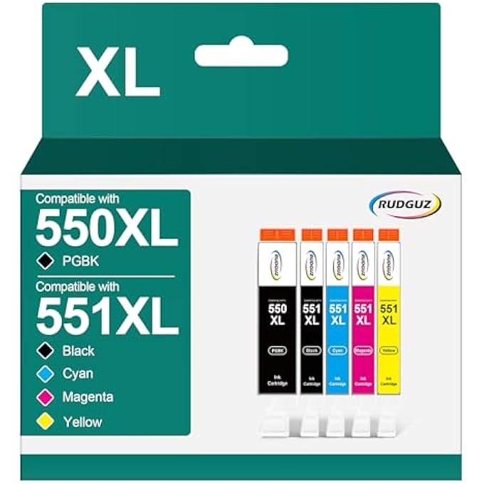 550 551 XL MULTIPACK FOR CANON PRINTER CARTRIDGES 551 550 XL FOR CANON MX925 PRINTER CARTRIDGES MX725 IP7250 IX6850 MG5650 MG5450 MG5550 MG6450 MG6650 551XL (CLI-551 PG) I 550, PACK OF 5) - Image 1