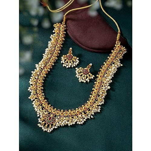 Peora Combo of Red Green Necklace Set with Red Green Waist Belt Gift for Women_1 - Image 4
