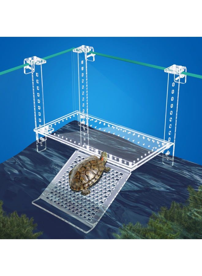 RunDuck Turtle Docks Large Adjustable Turtle Basking Platform for Aquatic Turtles, Design for Tanks 0.3"-2" Thick, Stable Construction,Slip-Resistant Ramp,Adjustable Ramp Direction (13'' x 6.9'') - Image 1