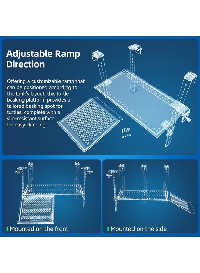 RunDuck Turtle Docks Large Adjustable Turtle Basking Platform for Aquatic Turtles, Design for Tanks 0.3"-2" Thick, Stable Construction,Slip-Resistant Ramp,Adjustable Ramp Direction (13'' x 6.9'') - Image 4