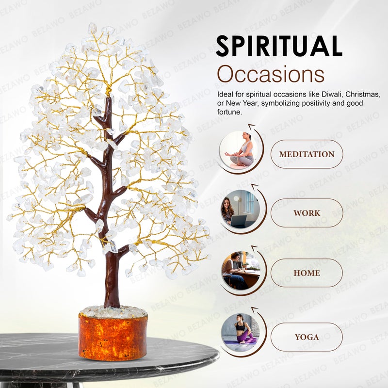 Crocon Clear Quartz Crystal Tree of Life - Chakra for Positive Energy, Feng Shui Decor - Gemstone Money Bonsai Tree, Good Luck Healing Crystals - Meditation Stones, Spiritual Unique Gift 10-12" - Image 3