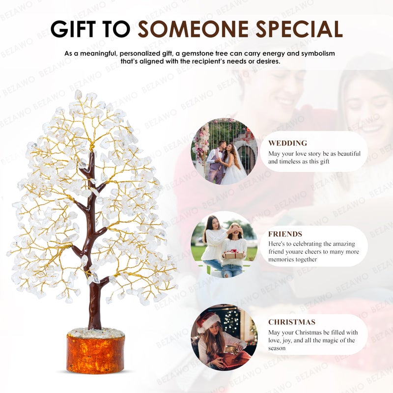 Crocon Clear Quartz Crystal Tree of Life - Chakra for Positive Energy, Feng Shui Decor - Gemstone Money Bonsai Tree, Good Luck Healing Crystals - Meditation Stones, Spiritual Unique Gift 10-12" - Image 2