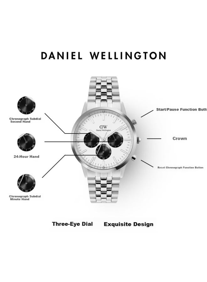 Daniel Wellington Dw872 Men's Three-eye Chronograph Business Stainless Steel Quartz Watch - Women's Day Gift - Image 2