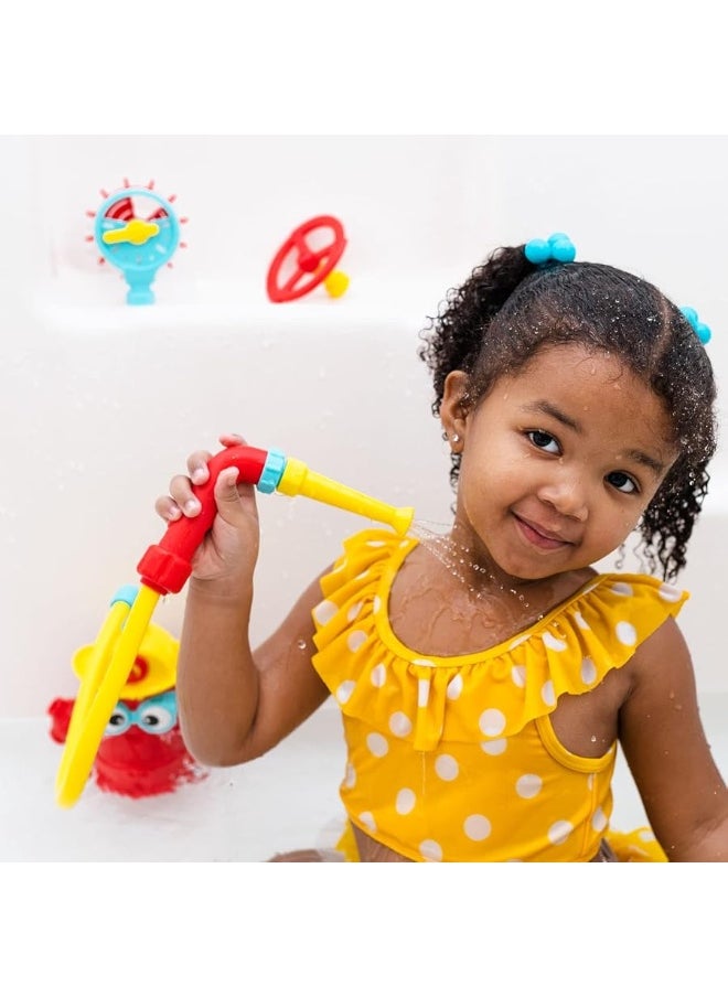 Yookidoo Fire Hydrant Bath Toy - Baby Bathtime Toy with Fire Hose and Three Spray Accessories - Spinning Gear and Googly Eyes for Bath Time Sensory Development