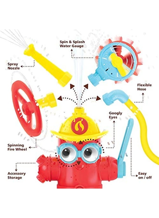 Yookidoo Fire Hydrant Bath Toy - Baby Bathtime Toy with Fire Hose and Three Spray Accessories - Spinning Gear and Googly Eyes for Bath Time Sensory Development