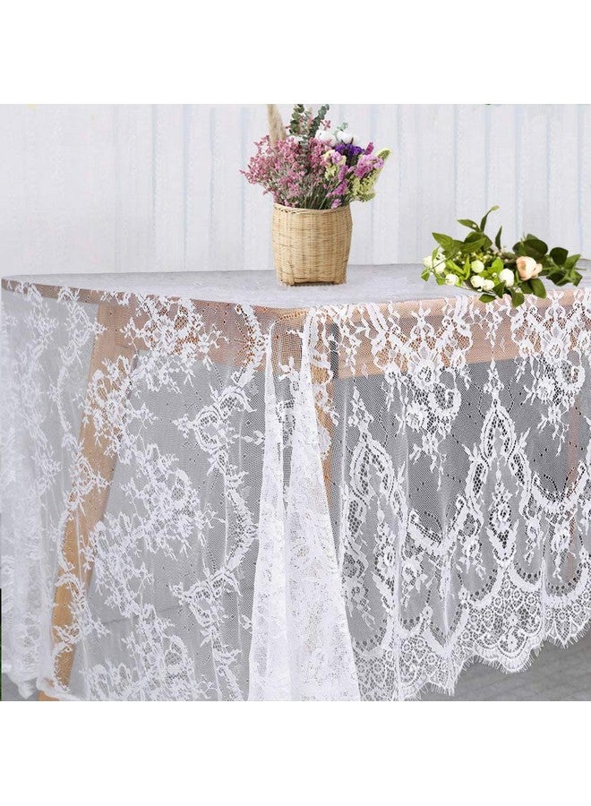 Fowecelt White Lace Tablecloth 60 × 120 Inch for Rustic Boho Wedding Bridal Shower Party Decoration, Classy Rectangle Overlay Long Vintage Embroidered Reception Table Cloth Decor - Image 1