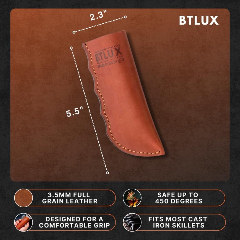 BTLUX Made in Georgia - Cast Iron Handle Cover- Extra Thick Leather Heat Resistant Handle Holder for Cast Iron Skillets, Pans - Image 3