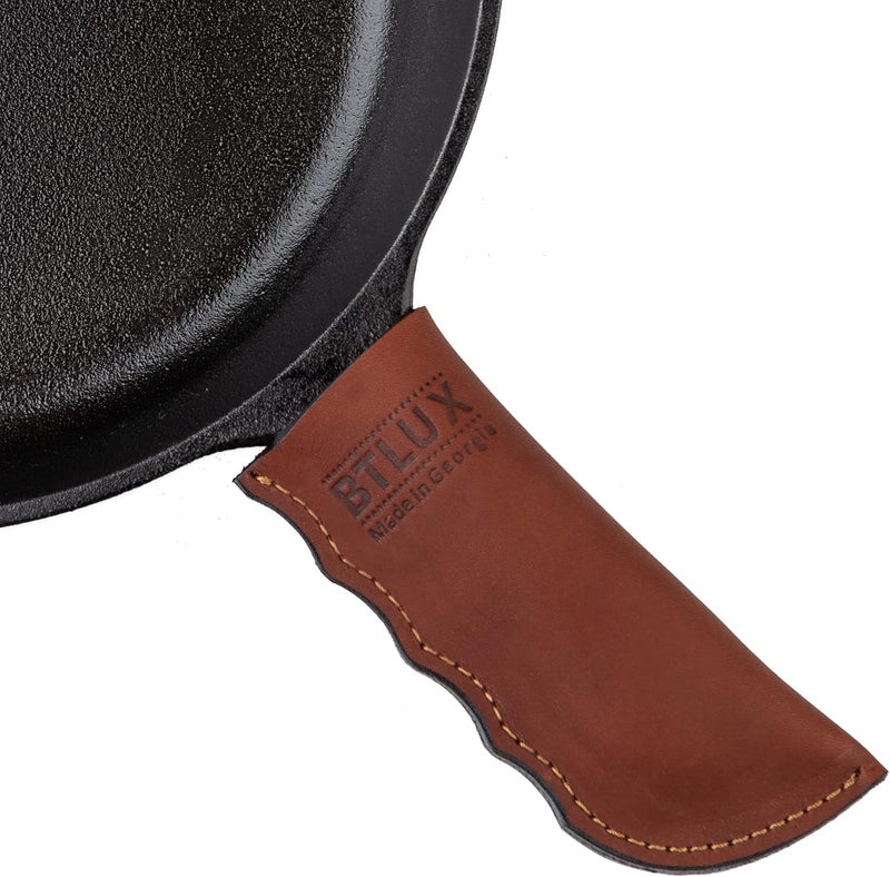 BTLUX Made in Georgia - Cast Iron Handle Cover- Extra Thick Leather Heat Resistant Handle Holder for Cast Iron Skillets, Pans - Image 1