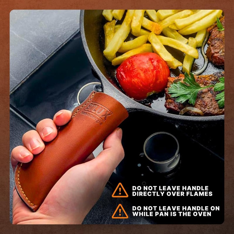 BTLUX Made in Georgia - Cast Iron Handle Cover- Extra Thick Leather Heat Resistant Handle Holder for Cast Iron Skillets, Pans - Image 4
