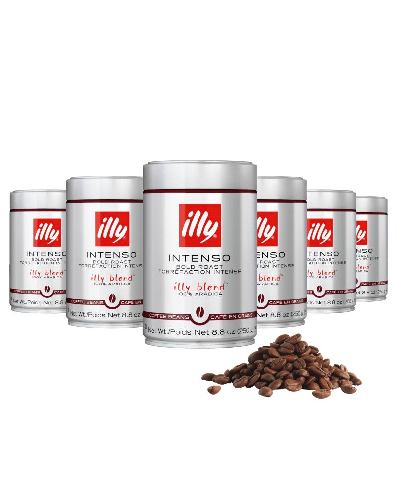 Illy Whole Bean Coffee, Intenso Bold Roast - Bold & Flavorful - 100% Arabica - Whole Beans - Pressurized Packaging Sealed for Freshness - 8.8oz can (Pack of 6) - Image 1