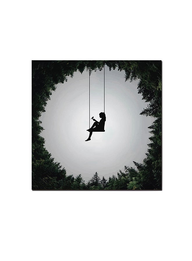 RYN Girl And Bird Wall Art Painting Green/White/Black 30 x 30centimeter - Image 2