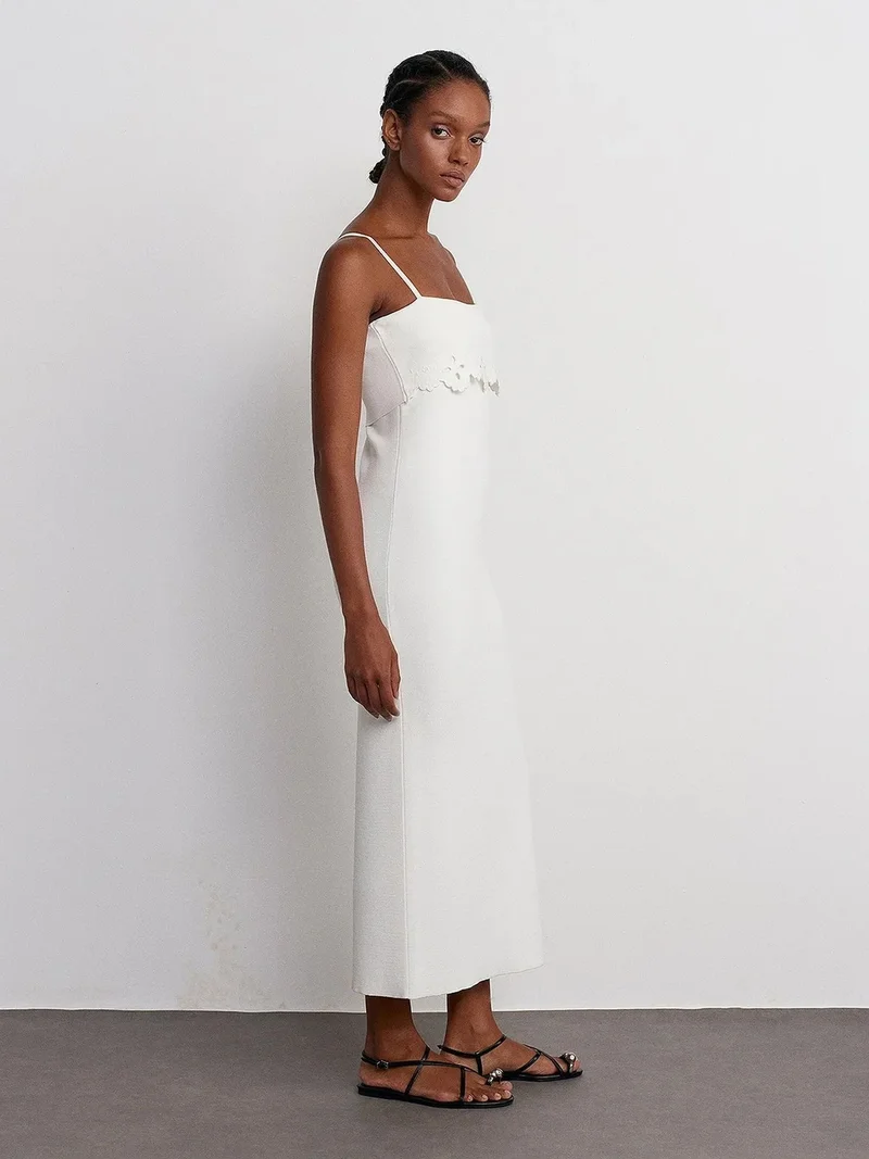 ديلفين DILVIN Ribbed Bodycon Midi Dress With Square Neck