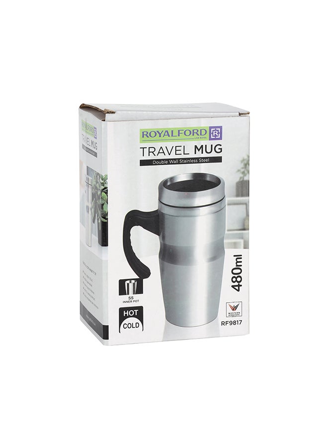 Royalford 480Ml Double Wall Stainless Steel Travel Mug Ss Inner Pot 12X9X18Cm Silver - Image 5