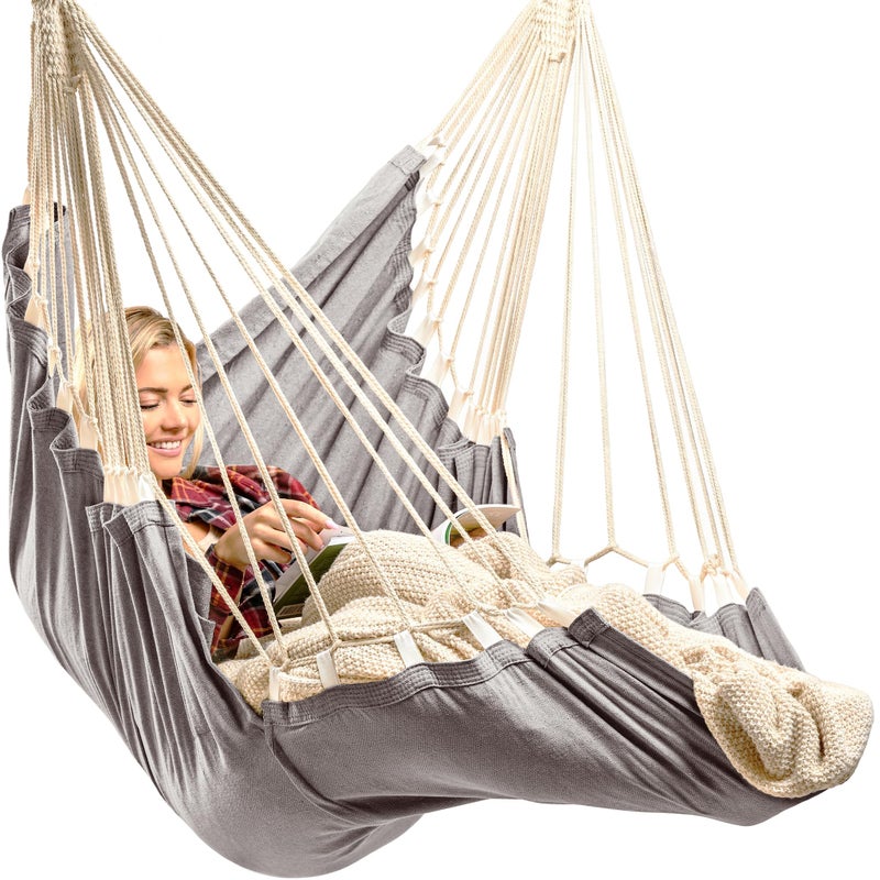 EXTIRIO Hanging Hammock Chair Swing - Hammock Swing Chair with Foot Rest - Indoor/Outdoor Hanging Chair - Quick & Easy Setup with Durable Hardware â€“ Spacious Full Body Support â€“ Holds 440 Lbs - Image 1
