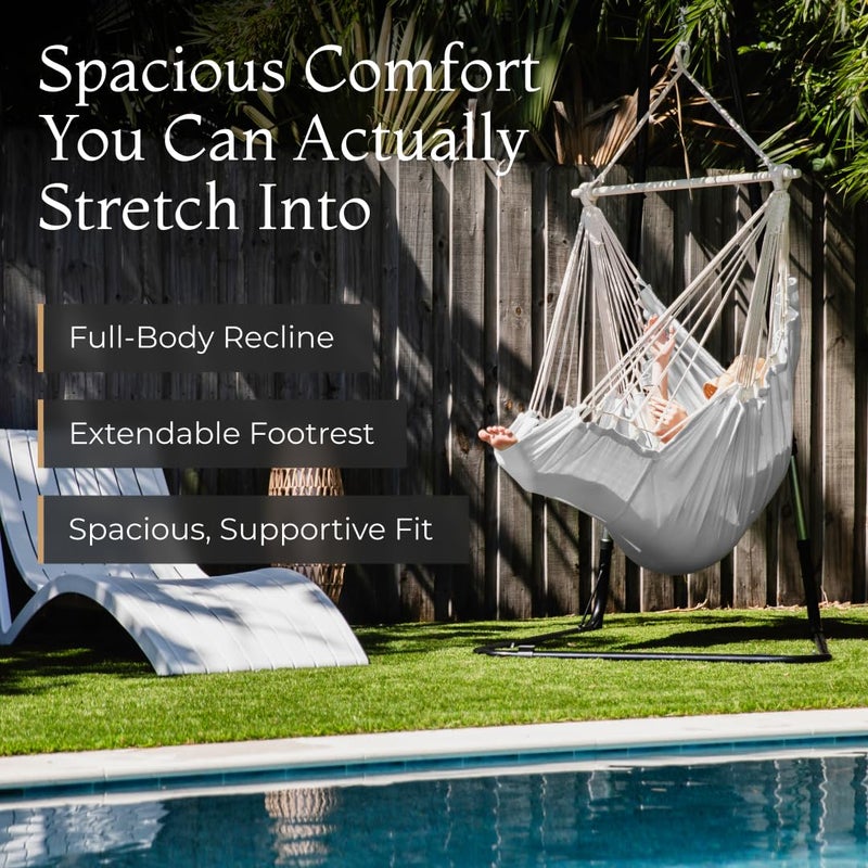 EXTIRIO Hanging Hammock Chair Swing - Hammock Swing Chair with Foot Rest - Indoor/Outdoor Hanging Chair - Quick & Easy Setup with Durable Hardware â€“ Spacious Full Body Support â€“ Holds 440 Lbs - Image 2