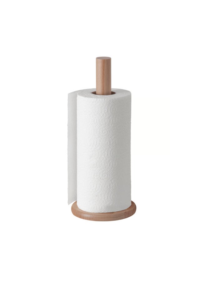 Kitchen Roll Holder, Beech Wood Solid Beech Paper Towel Stand with Sturdy Base, Freestanding Kitchen Countertop Tissue Holder for Easy One-Handed Access and Tidy Worktops - Image 2