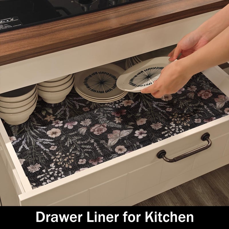 Amiitay 16IN x 10FT Butterfly Shelf and Drawer Liner for Kitchen Cabinets, Non-Adhesive and Strong Non-Slip Floral Shelf Cabinet Drawer Liners for Kitchen, Waterproof Cupboard Liners,Easy to Clean - Image 3