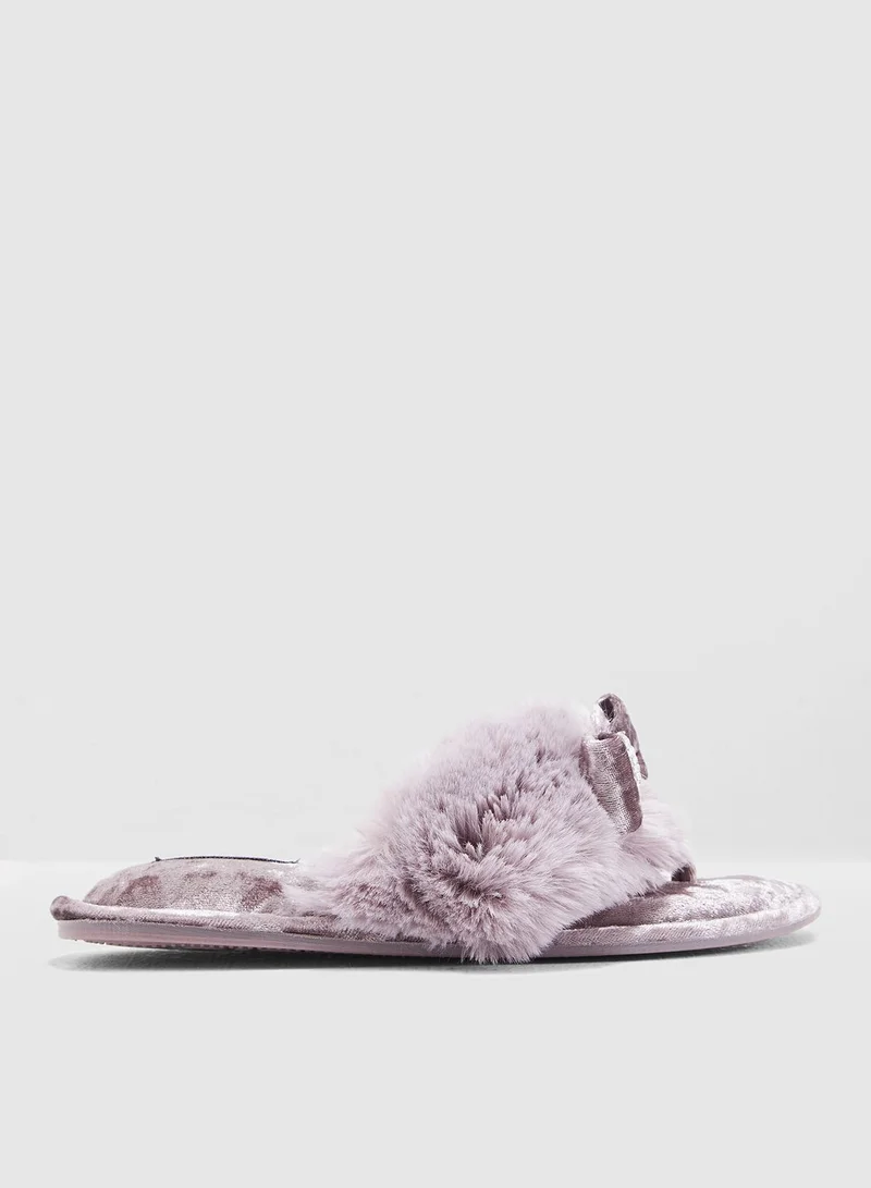 Pretty You London Faux-Fur Toe-Post With Diamante Embellishment