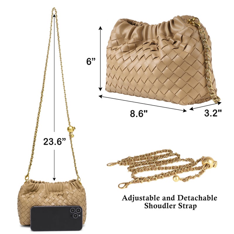 Joryin Woven Women's Crossbody Bag & Evening Purse, Trendy Dumpling Clutch & Hobo Cloud Shoulder Bag Trendy Dumpling Clutch Vegan Leather, Light Brown - Image 5