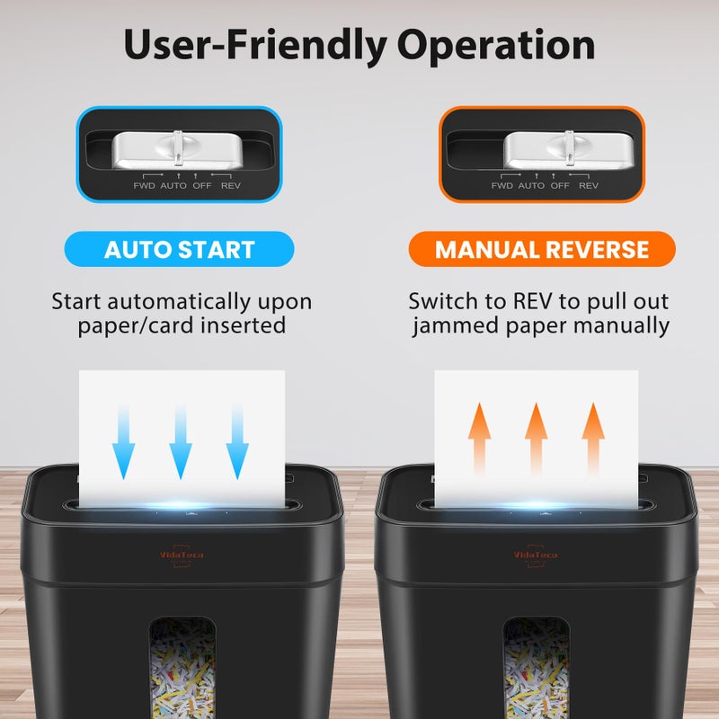 VidaTeco Paper Shredder for Home Use 6-Sheet Cross-Cut Shredder,Also Shred Card/Clip/Staple,P-4 Higher Security,Small Document Shredding Machine for Office,Heavy Duty with Jam Proof,3.04-Gal Bin - Image 5
