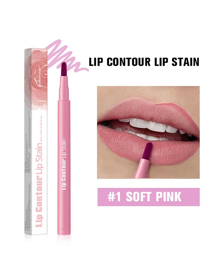 lakerain Lip Contour Lip Stain, 2-IN-1 Lip Stain & Liner, Longwear Liquid Lip Liner Stain Marker Pen Long Lasting Waterproof  #1 Soft Pink - Image 2