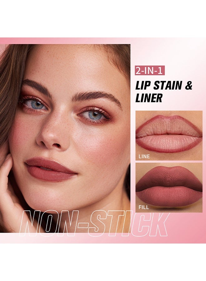 lakerain Lip Contour Lip Stain, 2-IN-1 Lip Stain & Liner, Longwear Liquid Lip Liner Stain Marker Pen Long Lasting Waterproof  #1 Soft Pink - Image 3