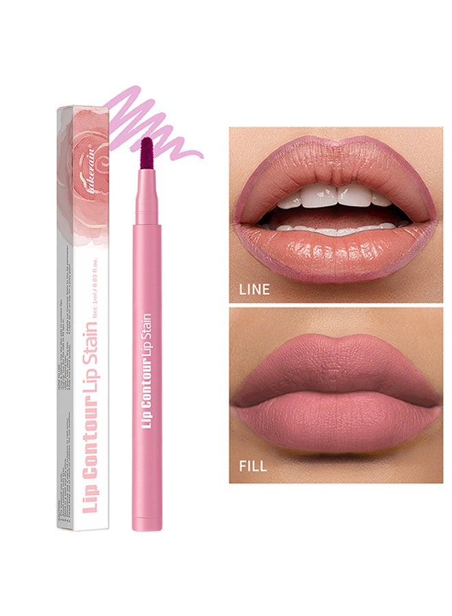 lakerain Lip Contour Lip Stain, 2-IN-1 Lip Stain & Liner, Longwear Liquid Lip Liner Stain Marker Pen Long Lasting Waterproof  #1 Soft Pink - Image 1