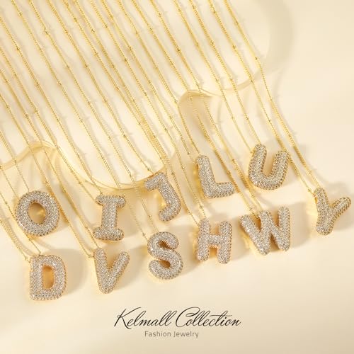 KELMALL 14K Gold/Silver Plated Chunky Bubble Initial Necklace for Women – Dainty Personalized Letter Pendant with Cubic Zirconia – Bold Statement Jewelry Gift for Her Birthday Anniversary - Image 5