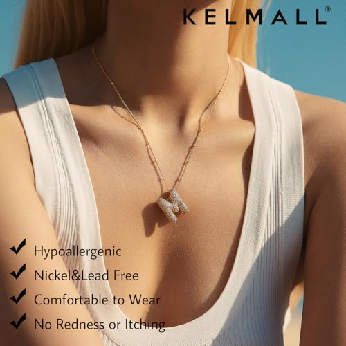KELMALL 14K Gold/Silver Plated Chunky Bubble Initial Necklace for Women – Dainty Personalized Letter Pendant with Cubic Zirconia – Bold Statement Jewelry Gift for Her Birthday Anniversary - Image 2