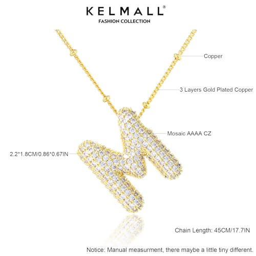 KELMALL 14K Gold/Silver Plated Chunky Bubble Initial Necklace for Women – Dainty Personalized Letter Pendant with Cubic Zirconia – Bold Statement Jewelry Gift for Her Birthday Anniversary - Image 4