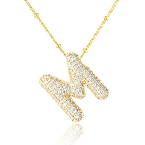 KELMALL 14K Gold/Silver Plated Chunky Bubble Initial Necklace for Women – Dainty Personalized Letter Pendant with Cubic Zirconia – Bold Statement Jewelry Gift for Her Birthday Anniversary - Image 1