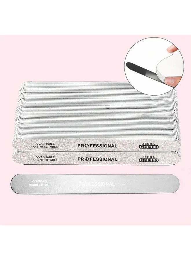 20pcs Single Sided Nail Files Grit 100 180 Stainless Steel Handle For Manicure Pedicure - Image 1