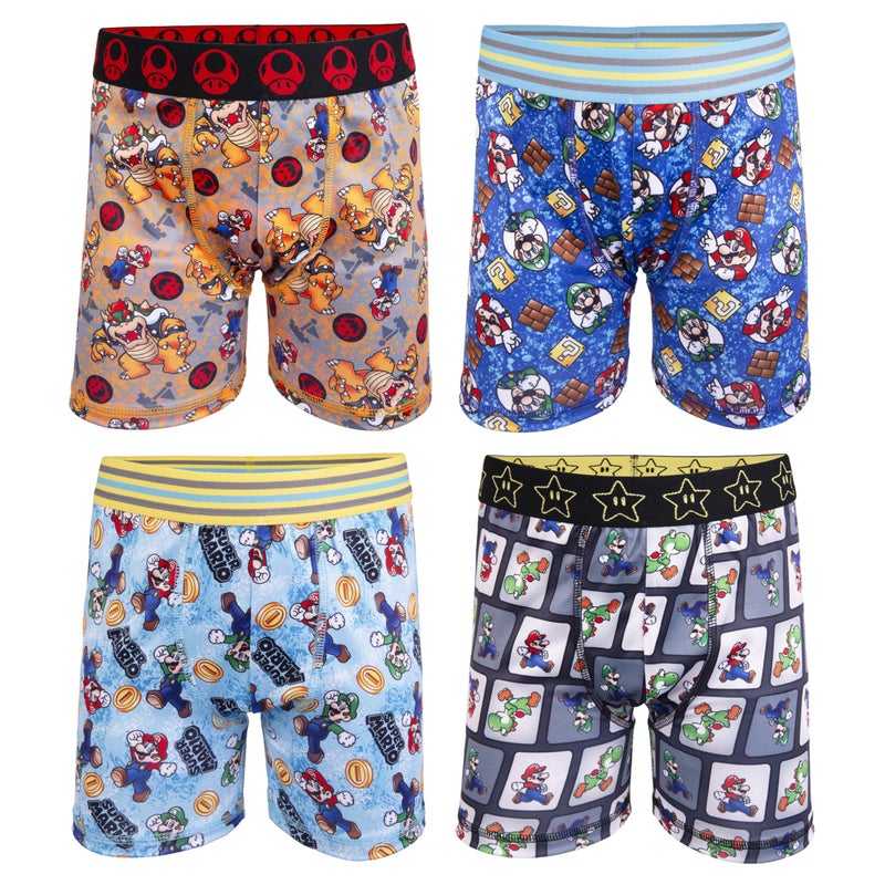 Nintendo Super Mario Athletic Boxer Briefs with Mario, Luigi, Toad, Yoshi, Peach & Bowser, Sizes 4, 6, 8, 10 and 12 - Image 1
