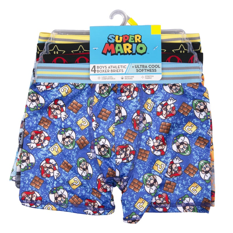 Nintendo Super Mario Athletic Boxer Briefs with Mario, Luigi, Toad, Yoshi, Peach & Bowser, Sizes 4, 6, 8, 10 and 12 - Image 2