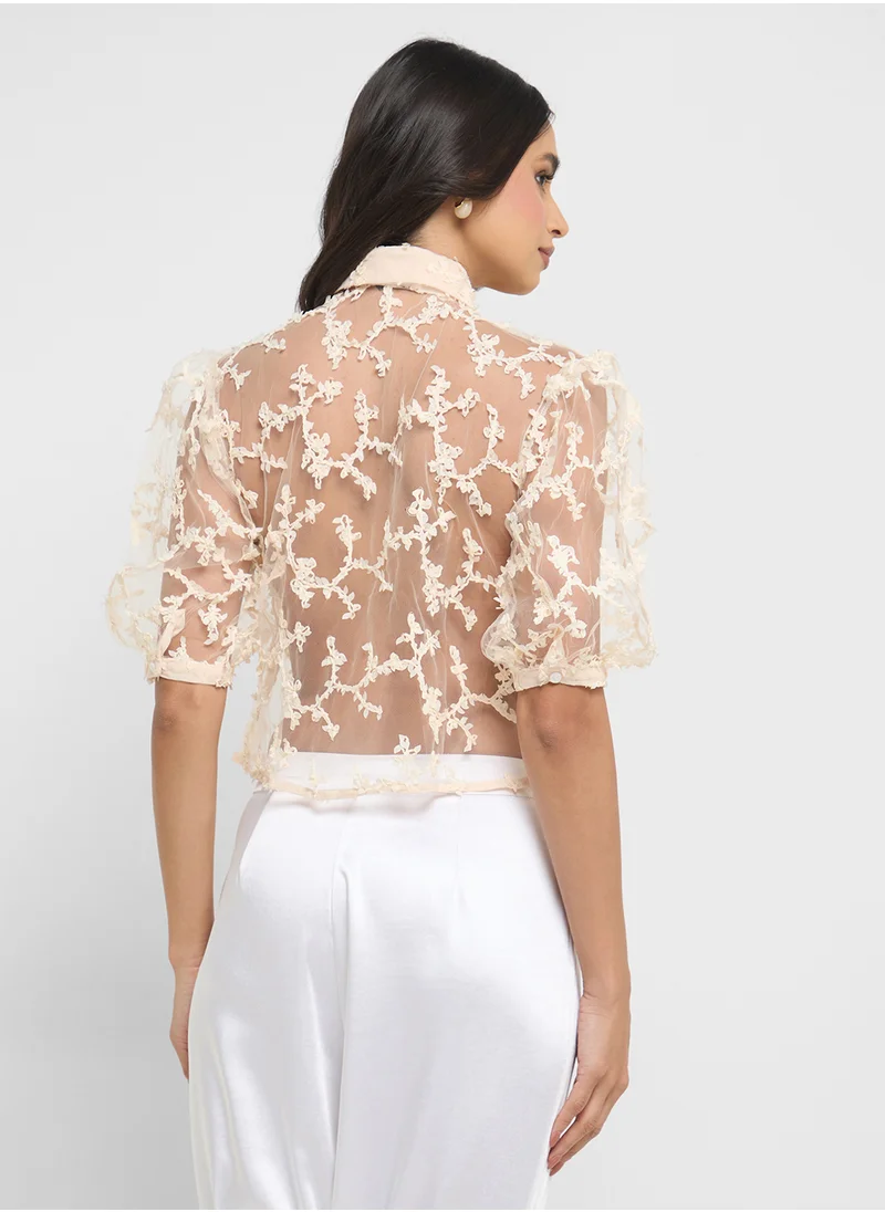 ايلا Sheer Button Down Shirt