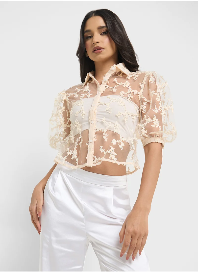 ايلا Sheer Button Down Shirt
