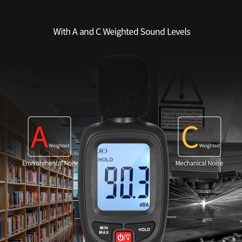 Mini LCD Digital Noisemeter Sound Level Meter 30-130dB Noise Volume Measuring Instrument Decibel Monitoring Tester with Max/Min/Data Hold Mode - Image 4