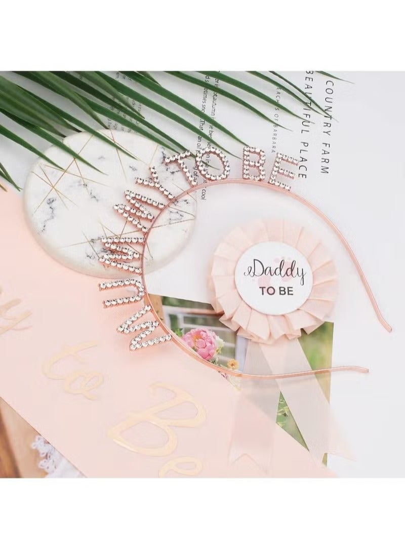 Baby Shower Decorations for Mommy to Be Headband with Mommy To Be Sash and Daddy To Be Badge-for Baby Shower Party Favors Gender Reveals Party Gifts
