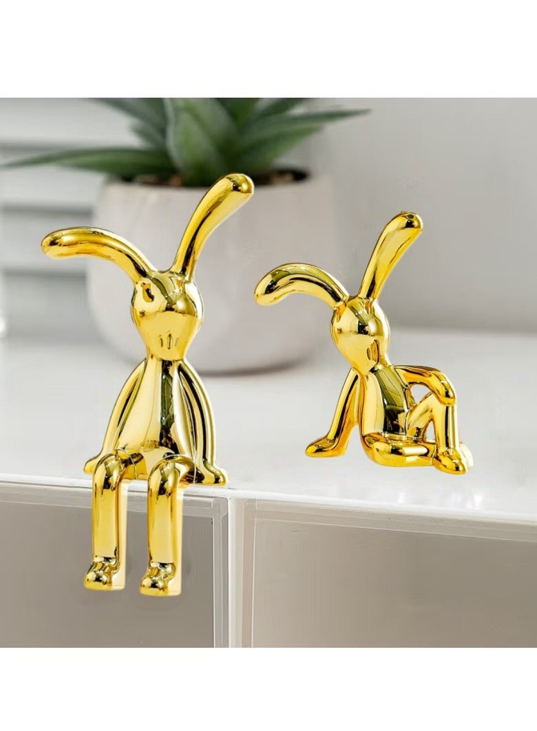 مجموعة من قطعتين من ديكورات السيارة على شكل أرنب جالس غريب الأطوار - تصميم رائع بأرجل طويلة، وديكور وحدة التحكم المركزية، وزخارف داخلية مخصصة لمقصورة سيارة ممتعة ومرحة - Image 1